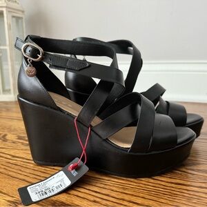 Black leather platform sandals